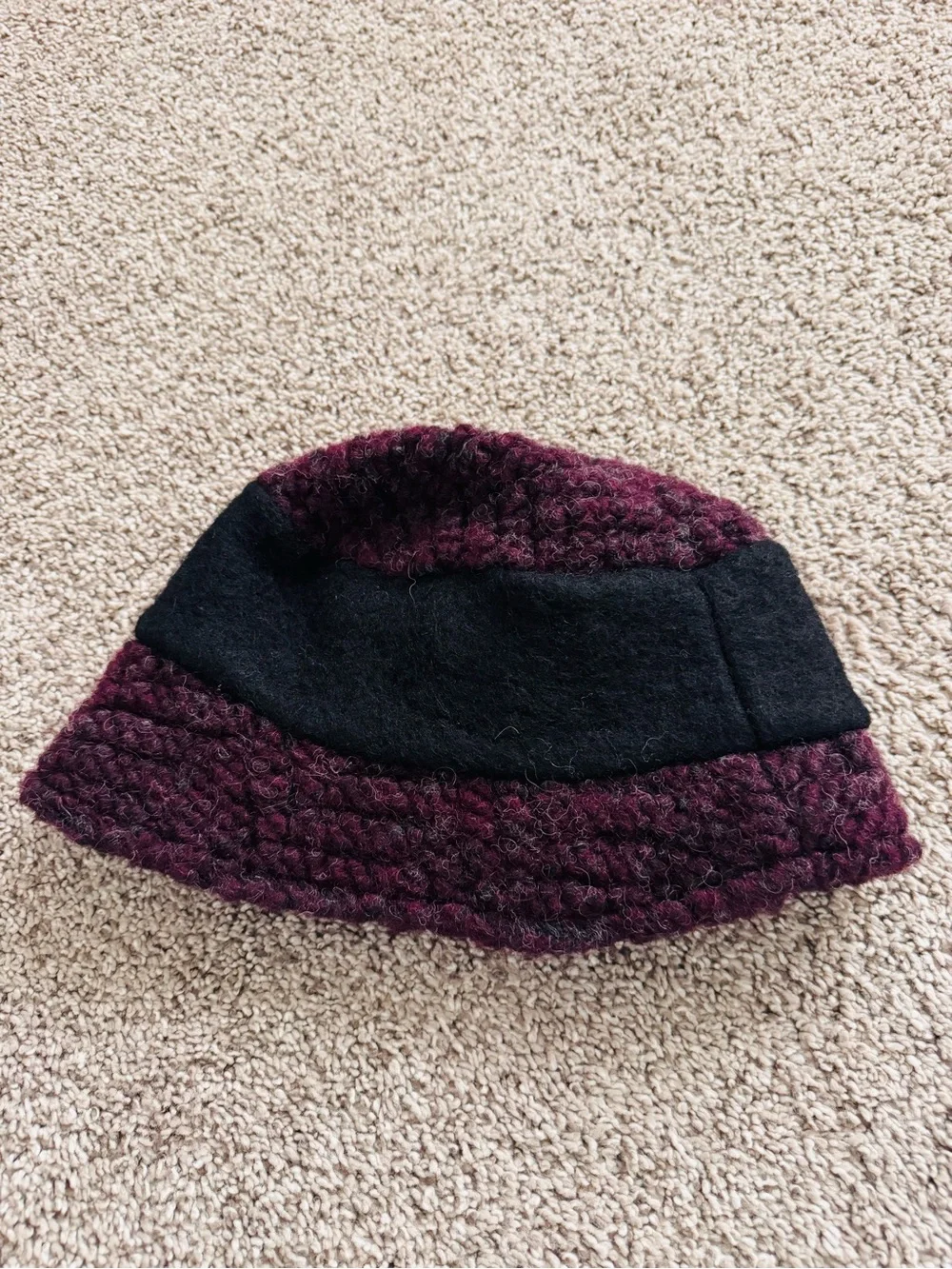 Womens Black and Plum Textured Cloche Hat with Flower Accent